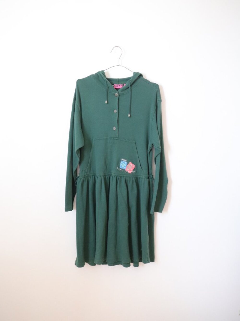 Vintage MEXX Green Hooded Jersey Soft Cotton Dress / 12Y+, Women's S-M